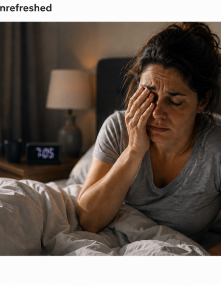 woman waking up early looking tired