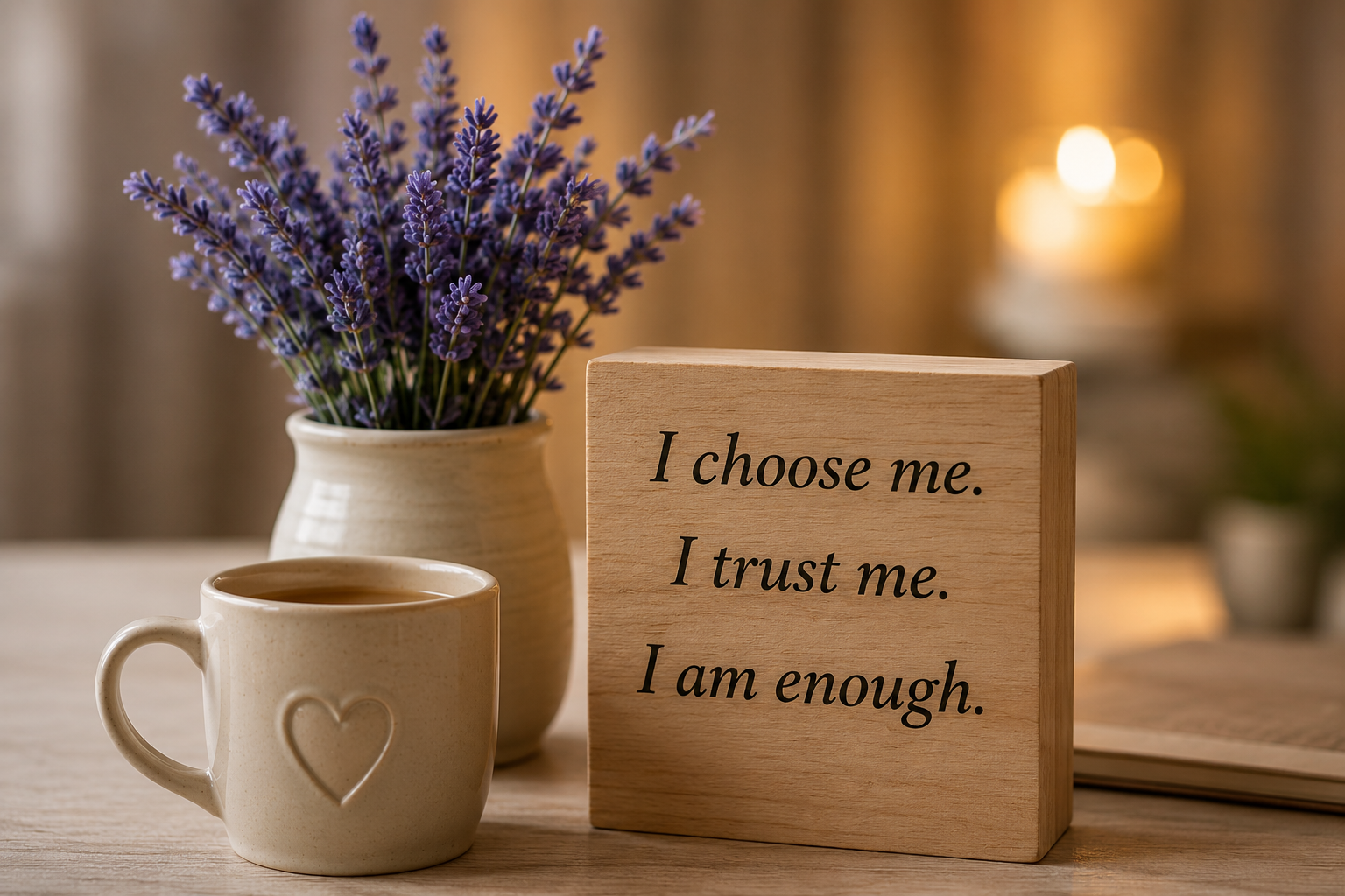 I choose me, I trust me, I am enough message representing self-worth and confidence